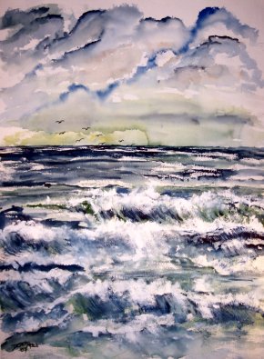 waves seascape aceo watercolor painting